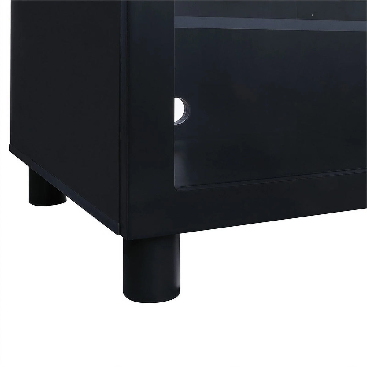 72" Black Engineered Wood TV Stand with Tempered Glass R15181