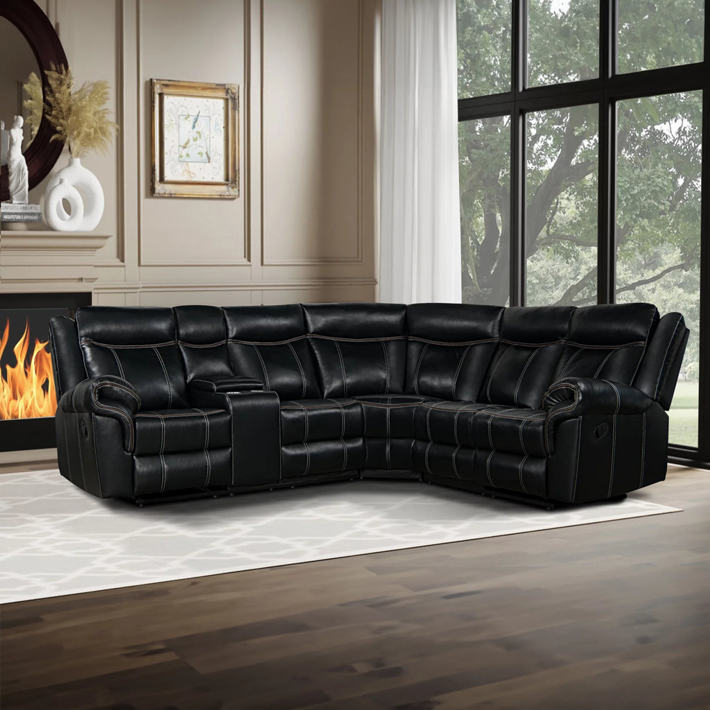 Black Manual Recliner with Cup Holder and Storage I82228