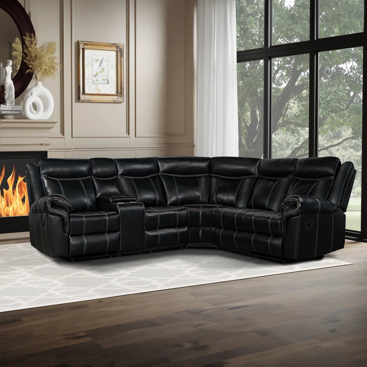 Black Manual Recliner with Cup Holder and Storage I82228