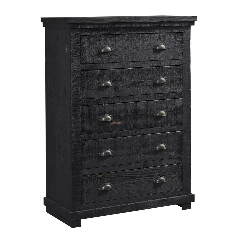 5 Drawer Wood Chest in Distressed Black B3321