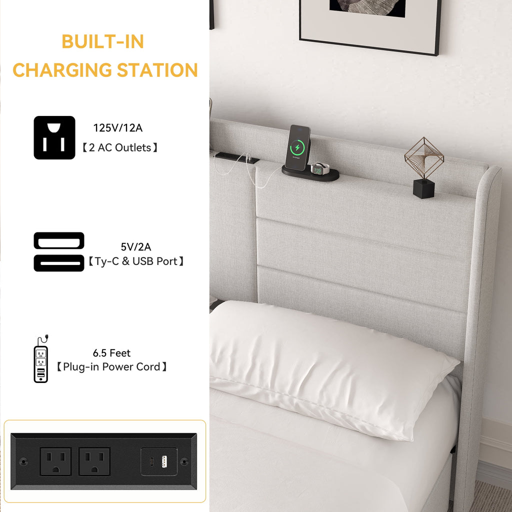 Queen Size Upholstered Platform Bed with Storage Drawers P69090