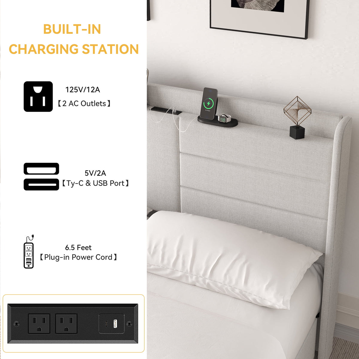 Queen Size Upholstered Platform Bed with Storage Drawers P69090