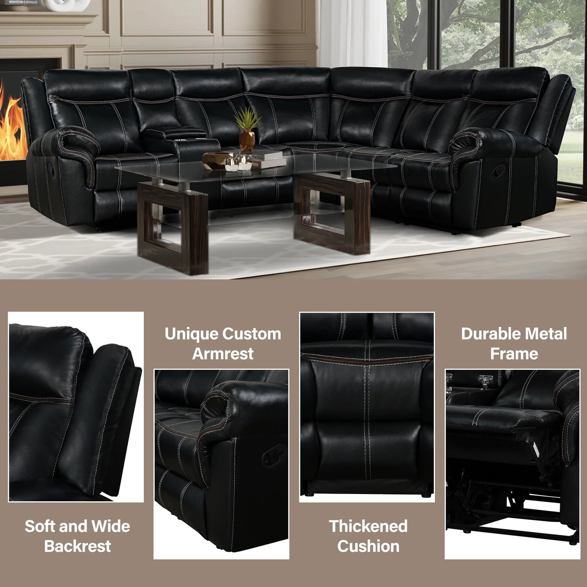 Black Manual Recliner with Cup Holder and Storage I82228