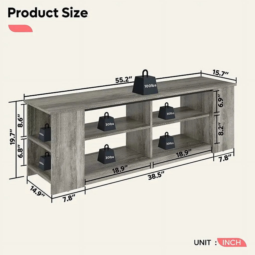 55 inch 3-Tier TV Stand with 8 Adjustable Storage Units Grey M850