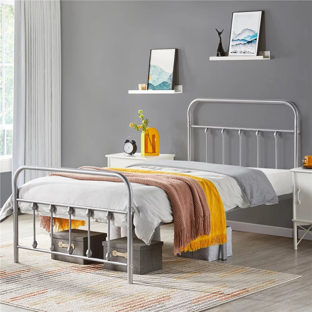 Queen Metal Bed Frame with Headboard & Footboard, White I52873