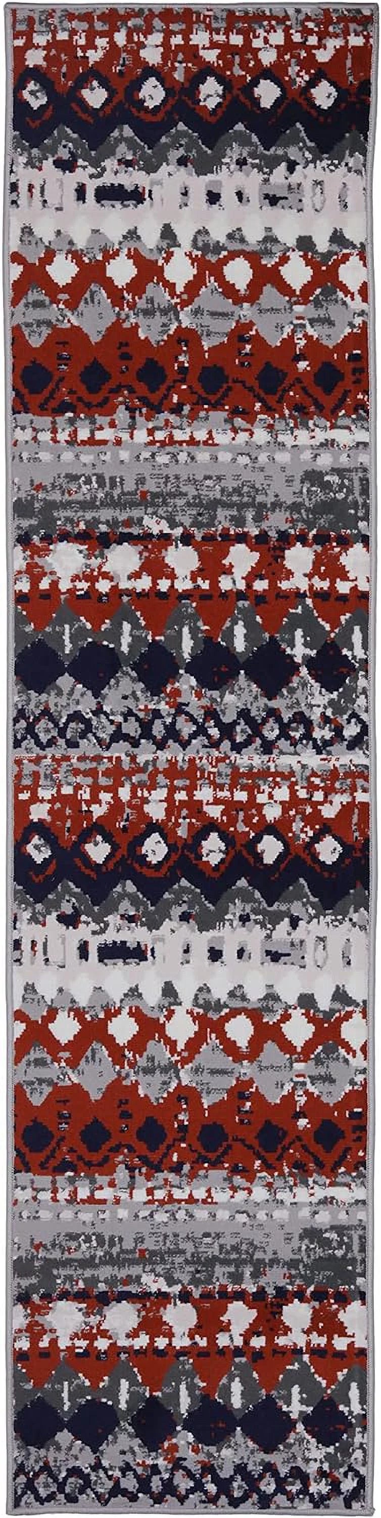 Light Grey Geometric Pattern Runner Rug H1809