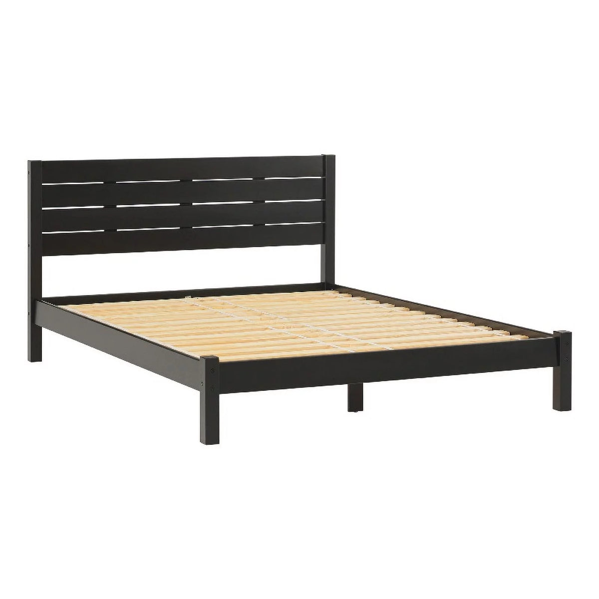 Black Solid Wood Queen Bed with Headboard H6089