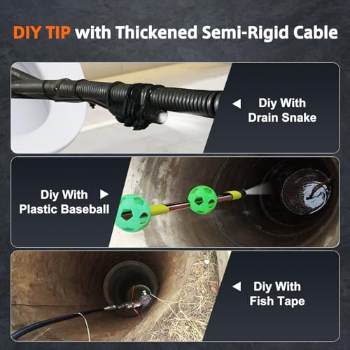 Sewer Inspection Camera, 50FT Semi-Rigid Cable, 5" IPS Screen, IP67, 32G Storage Card, Carrying Case V6120