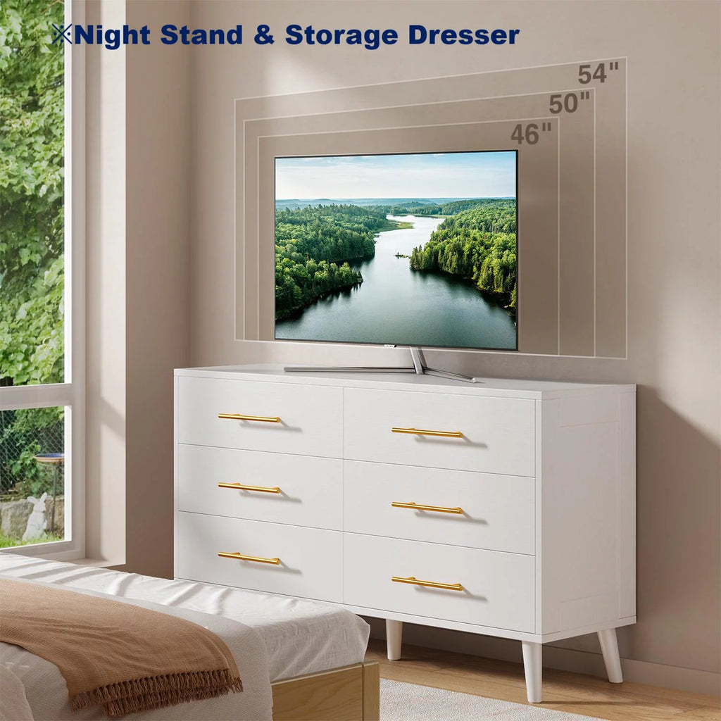 White 6 Drawer Dresser with Gold Handles A991735