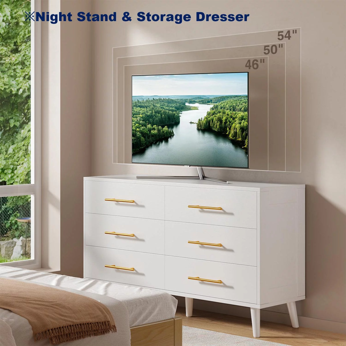White 6 Drawer Dresser with Gold Handles A991735