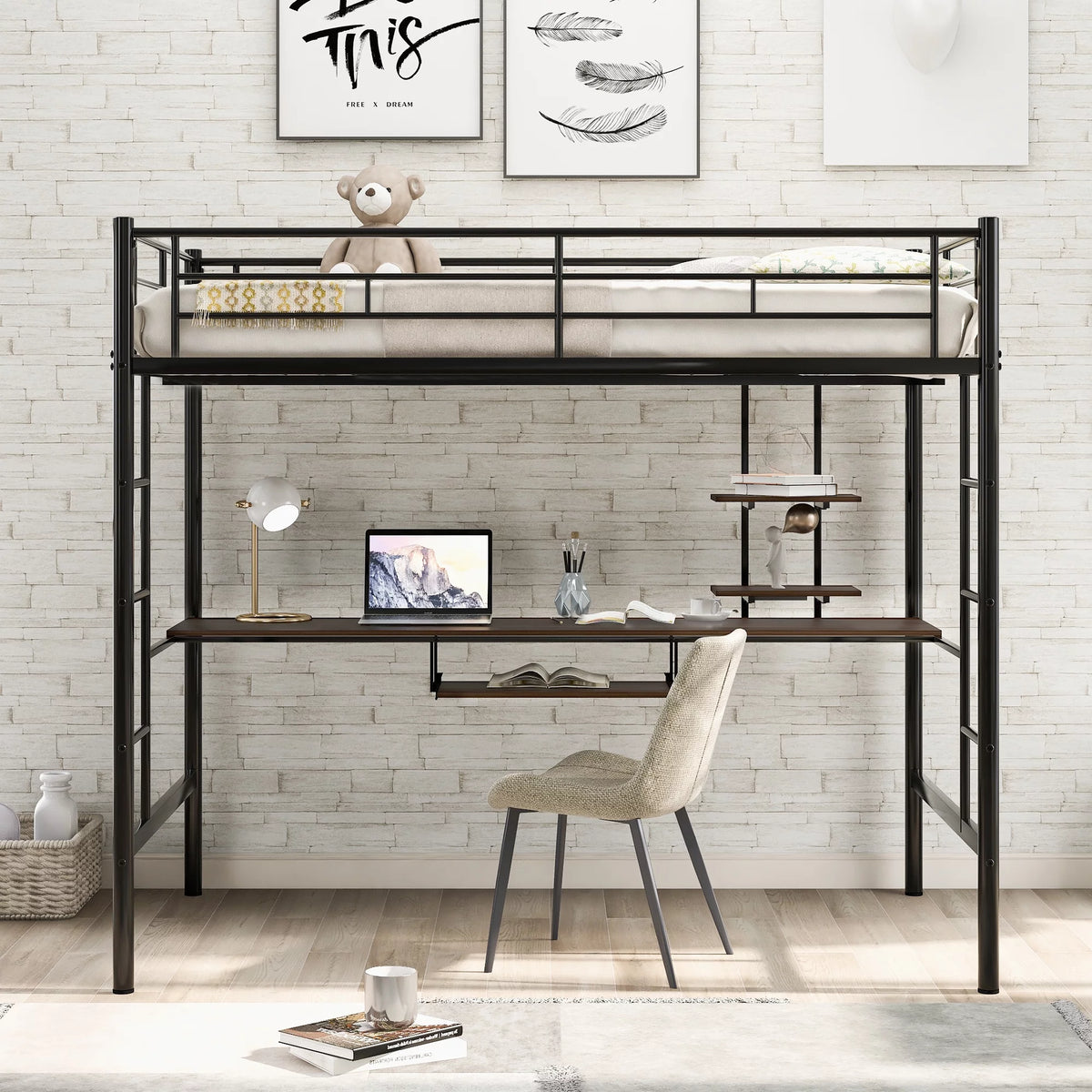 Full Bed with Keyboard Tray, 2 Shelves and Desk H59186
