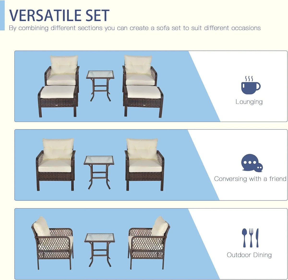 Cream White PE Wicker Patio Furniture Set M22176