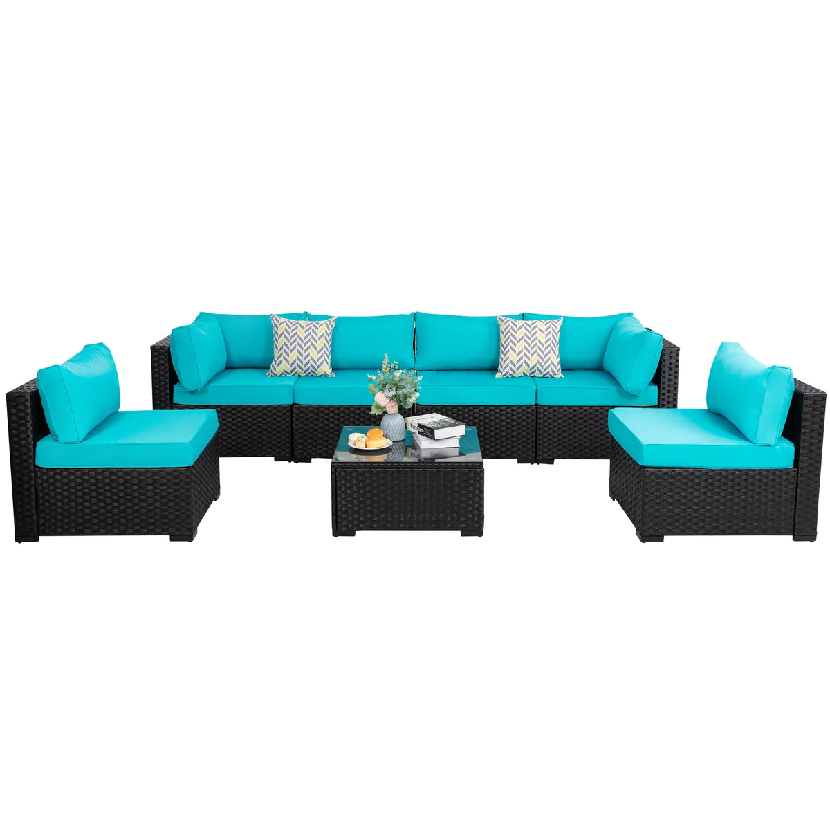 7 Pieces Black Wicker Outdoor Sectional Sofa Set J971281
