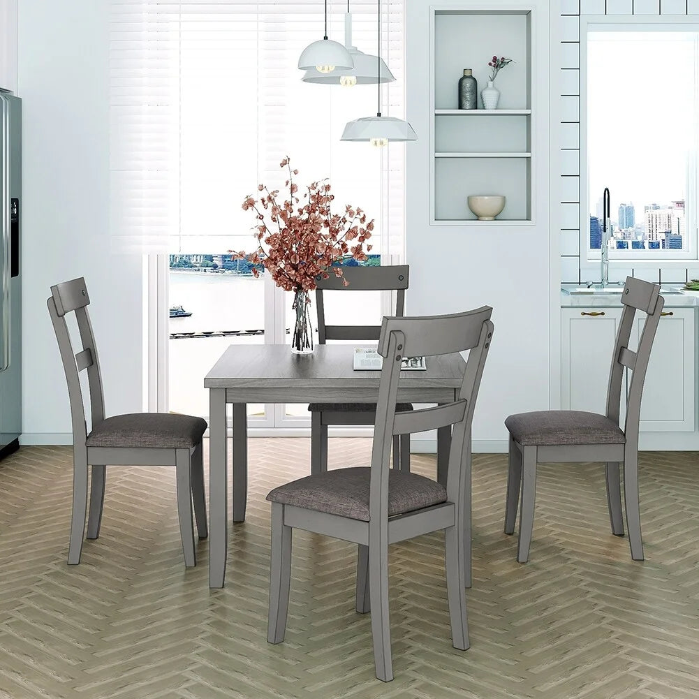 5-Piece Wooden Dining Table Set with 4 Chairs Grey U458889