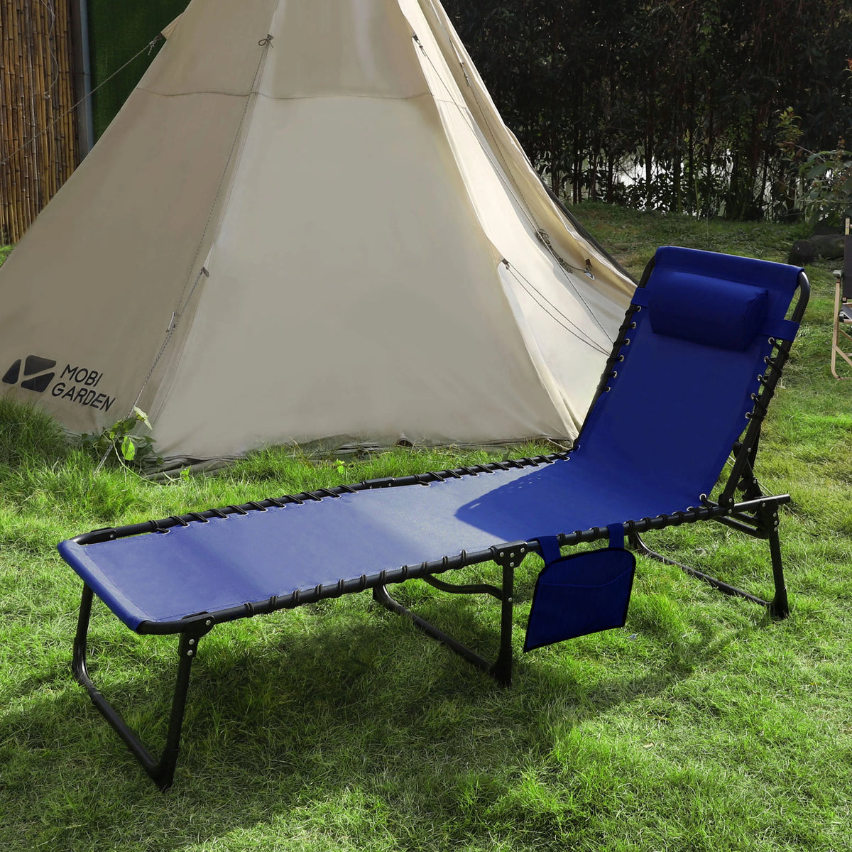 Blue 4-Fold Outdoor Chaise Lounge Chair with Pillow D414