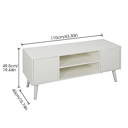 White TV Stand with Storage and Shelves A7750