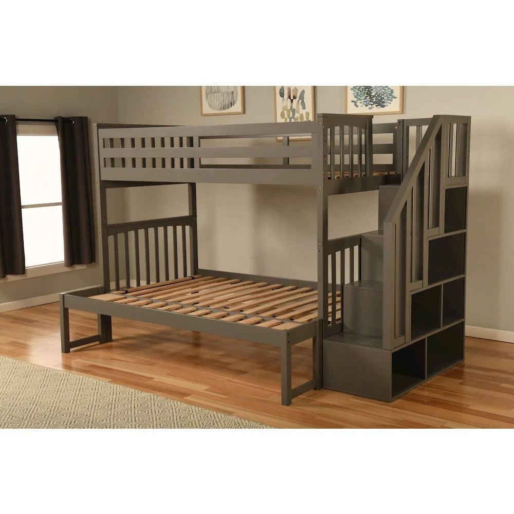 Twin/Full Wood Bunk Bed with Storage and Stairs G395