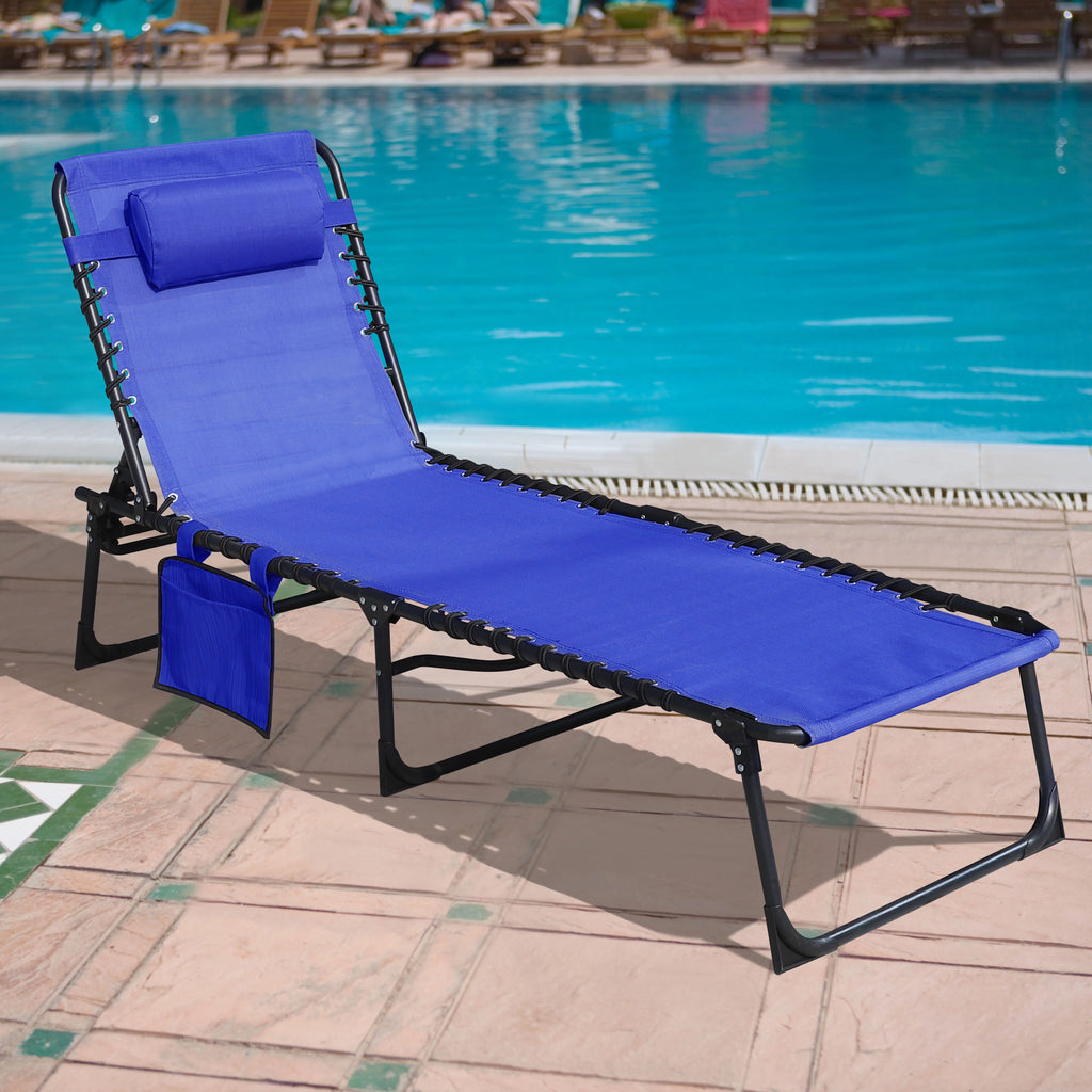 Blue 4-Fold Outdoor Chaise Lounge Chair with Pillow D414