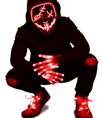 Halloween LED Mask Light Up Gloves and Glow Shoelaces D4295