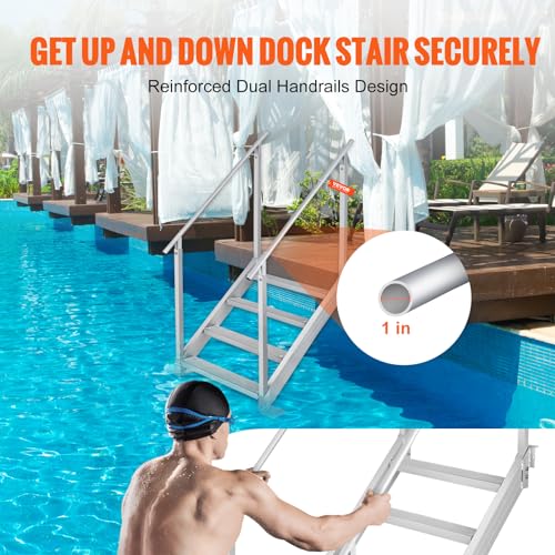 4 Steps 500lbs Adjustable Aluminum Dock Stairs with Handrails L116579