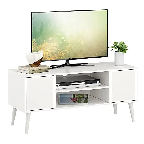 White TV Stand with Storage and Shelves A7750