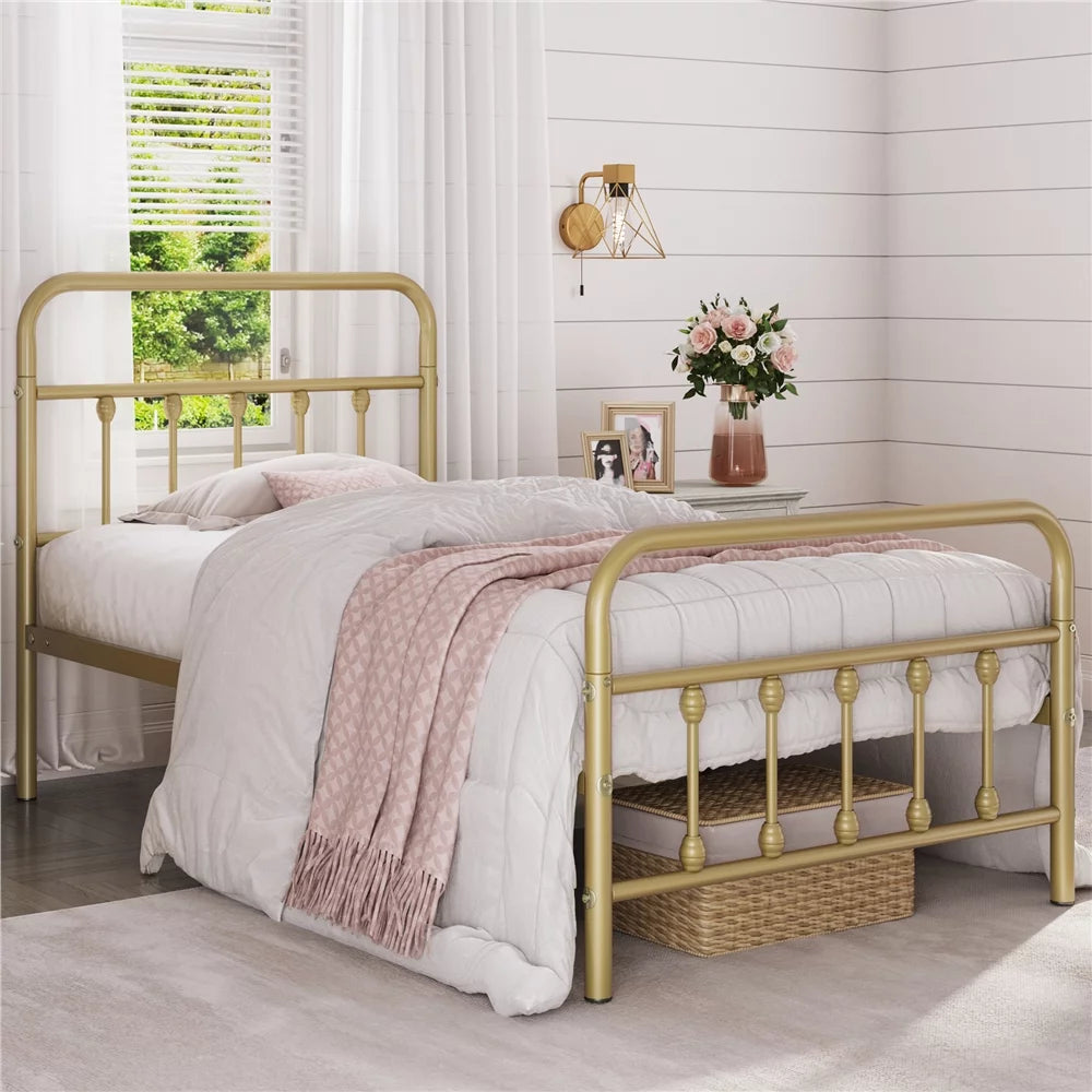 Queen Metal Bed Frame with Headboard & Footboard, White I52873