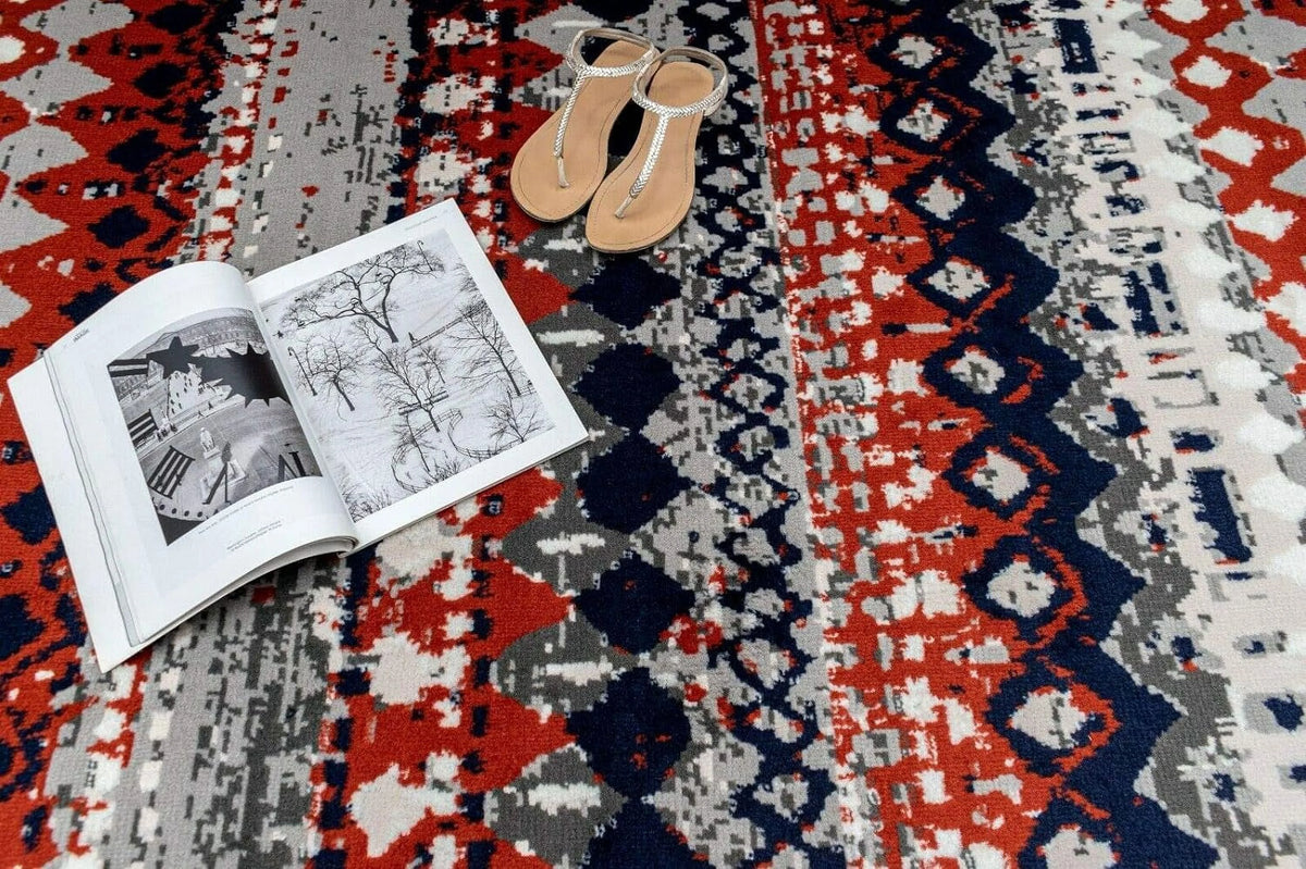 Light Grey Geometric Pattern Runner Rug H1809