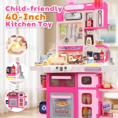Pink Kids Play Kitchen Set with Sound & Light E9130