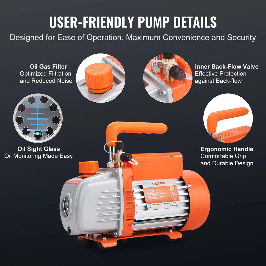 120V 1/5 HP 3.5 CFM HVAC Vacuum Pump with Gauge Set M800
