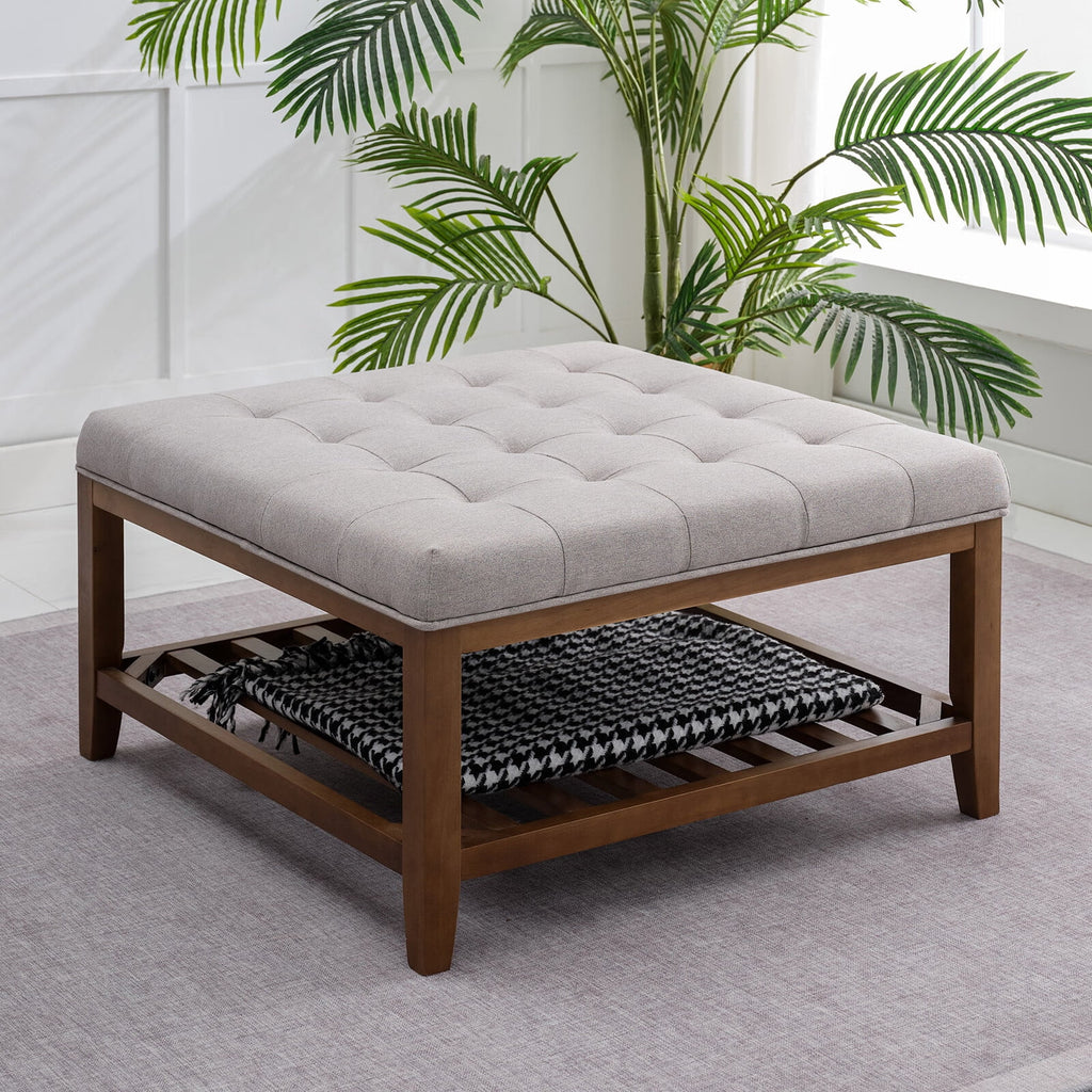 Light Grey Upholstered Wooden Legs Ottoman K393742