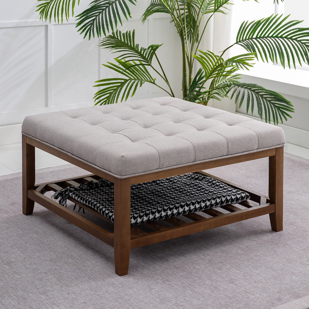 Light Grey Upholstered Wooden Legs Ottoman K393742