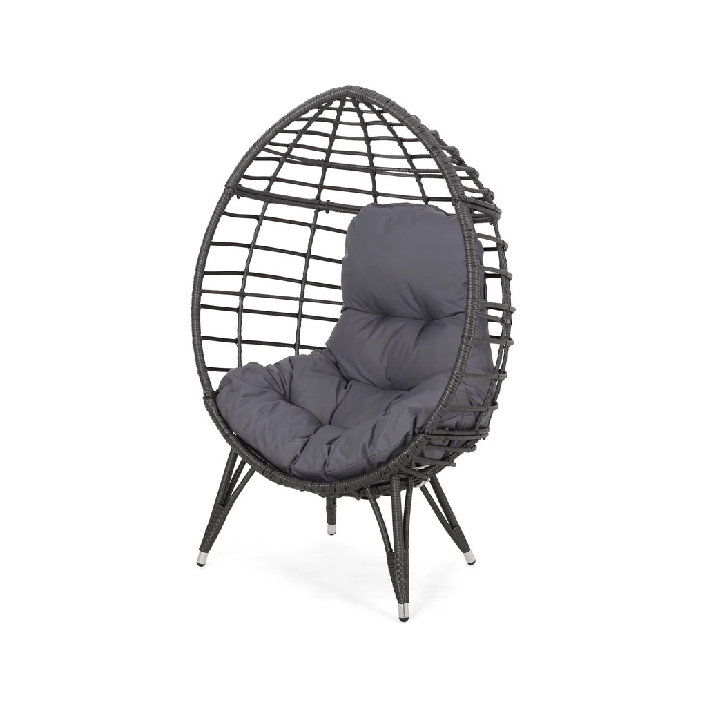 Outdoor Wicker Teardrop Chair in Gray and Dark Gray B581573