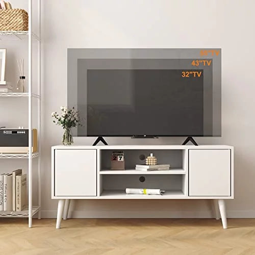 White TV Stand with Storage and Shelves A7750