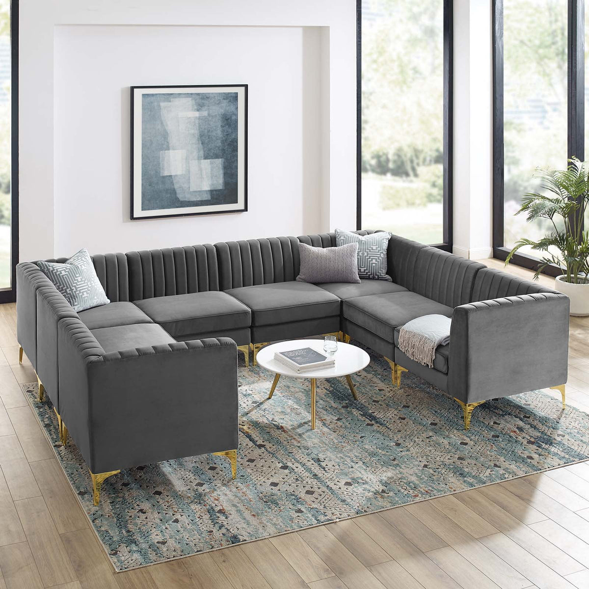 Gray Velvet 8-Piece Sectional Sofa S717899