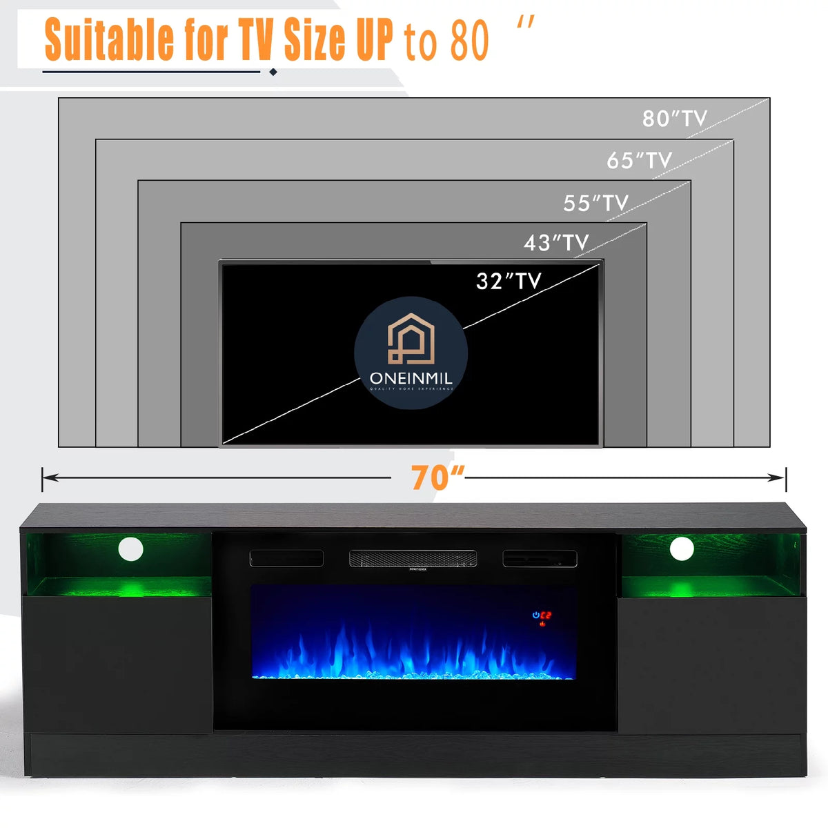 Black Fireplace TV Stand with 36'' Electric Fireplace L660