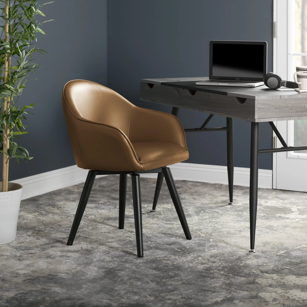 Caramel Brown Swivel Dining Office Chair with Arms V661