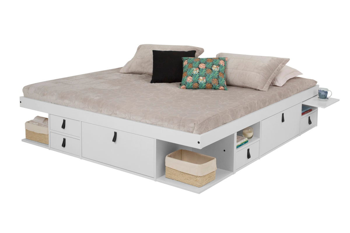 White King Size Storage Platform Bed with Drawers O528