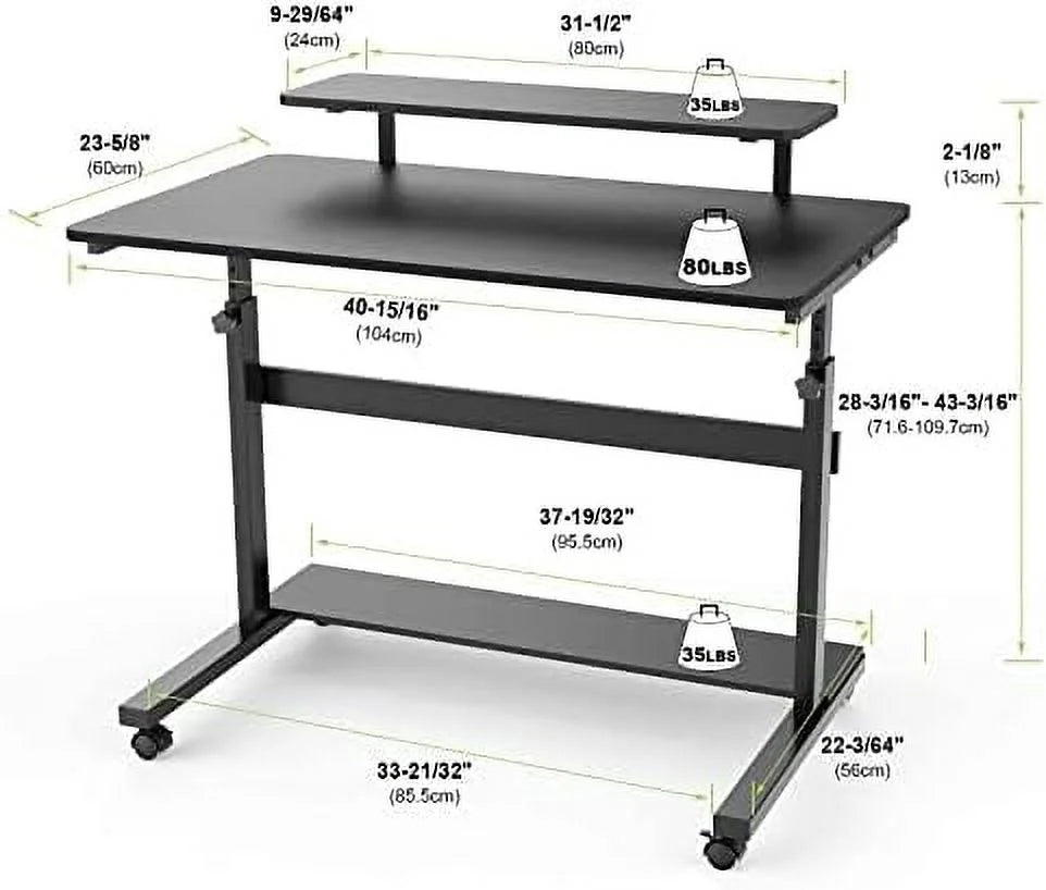 41 Inch Height Adjustable Mobile Standing Desk with Hutch M546074
