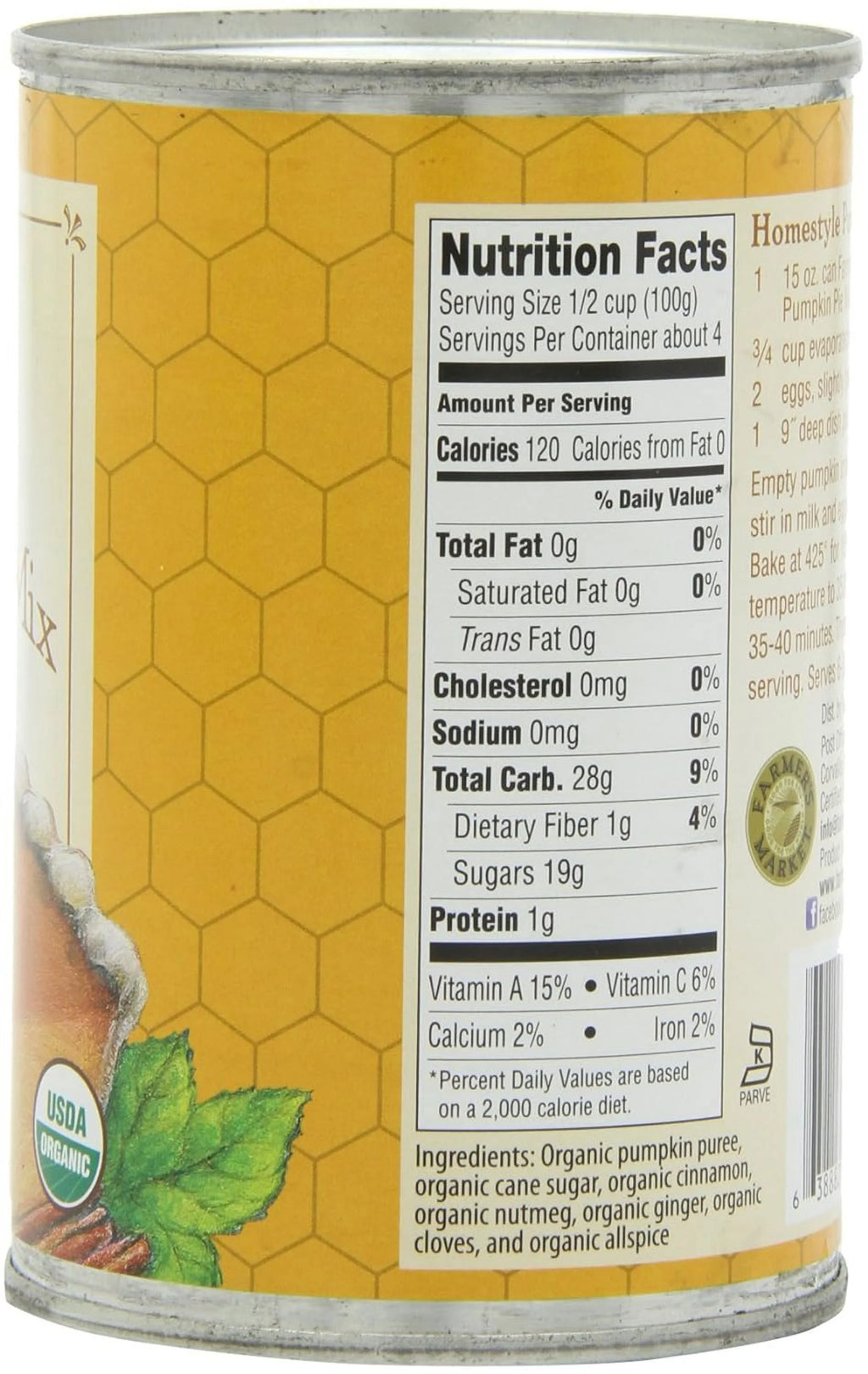 Organic Canned Pumpkin Pie Mix 15-Ounce Cans Pack Of 12 O7606