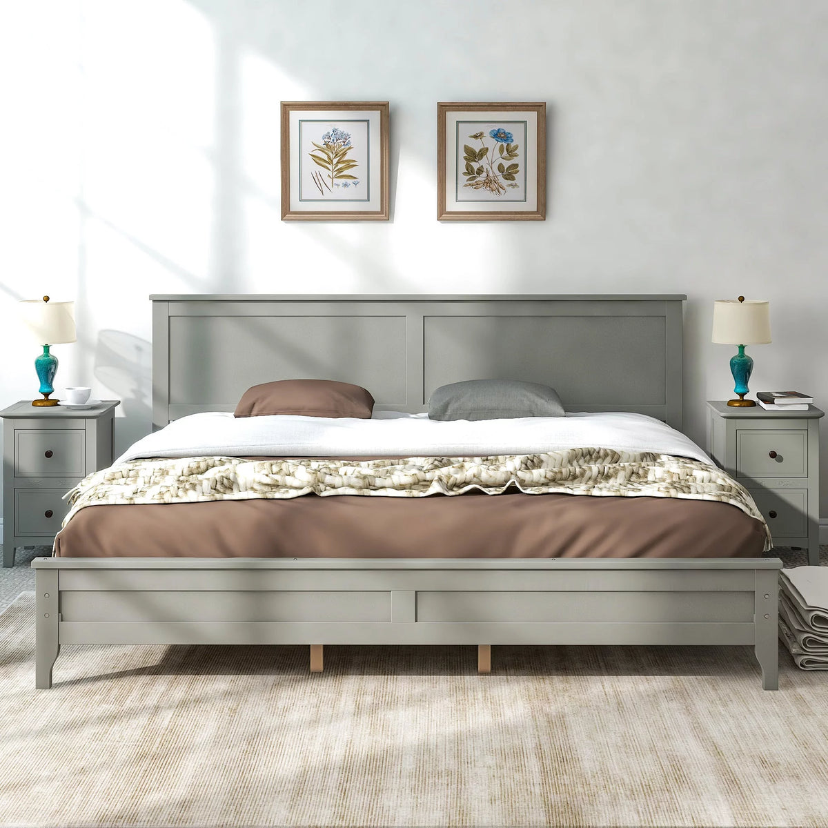 Solid Wood King Platform Bed O6270