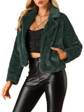 Loose Faux Fur Cropped Jacket Coat Dark Green F342446