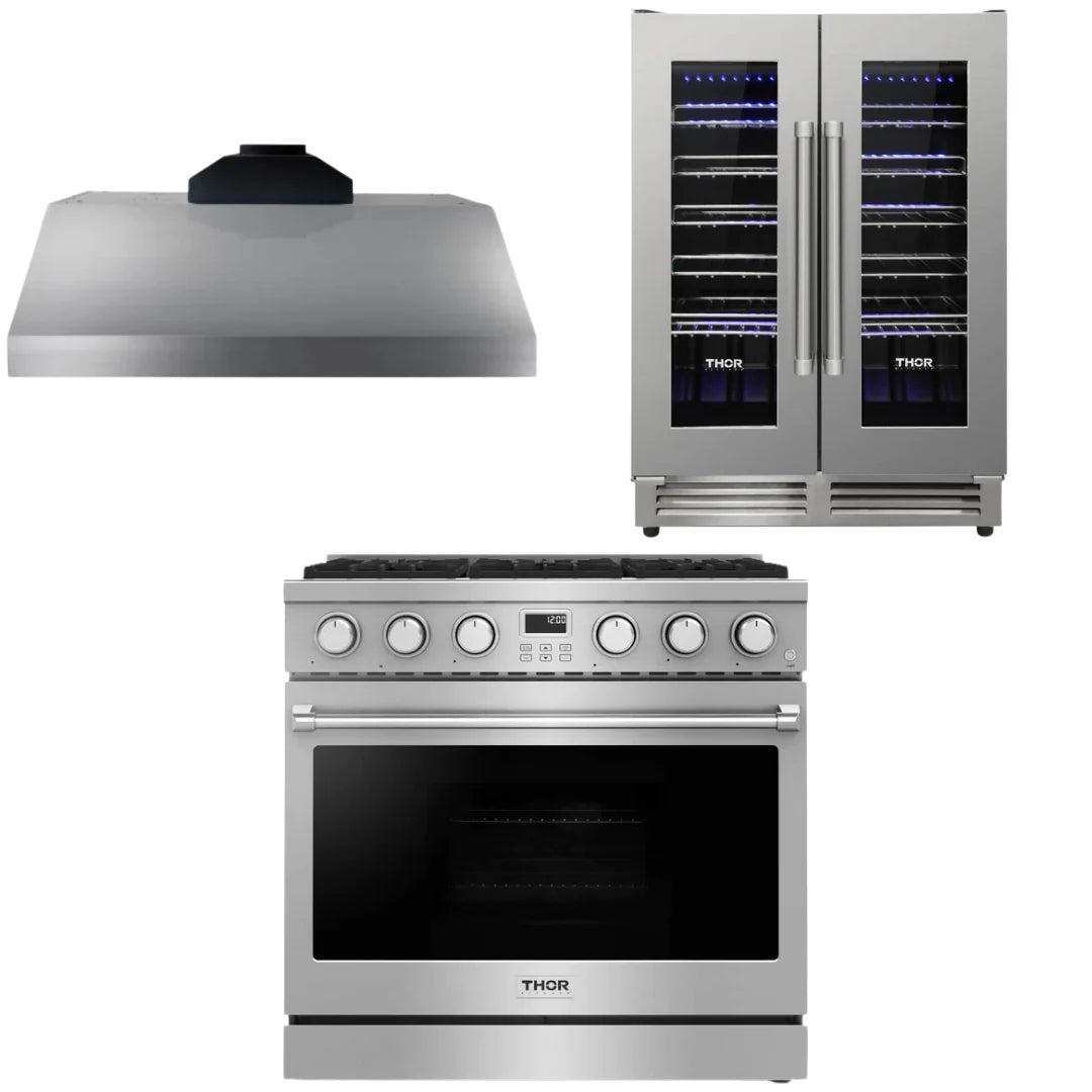 36 Gas Range, Range Hood and Wine Cooler M4564