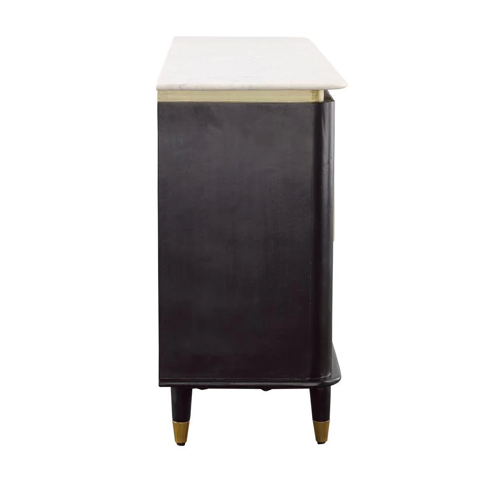 Black & Gold Four Door Credenza with Marble Top J8630