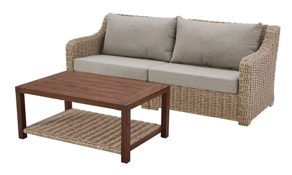2 Piece Outdoor Sofa and Coffee Table Set with Gray Cushions L715998
