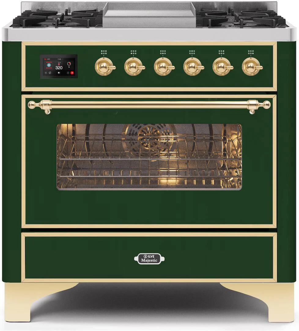 36 Dual Fuel Natural Gas Range Emerald Green Brass Trim F3126