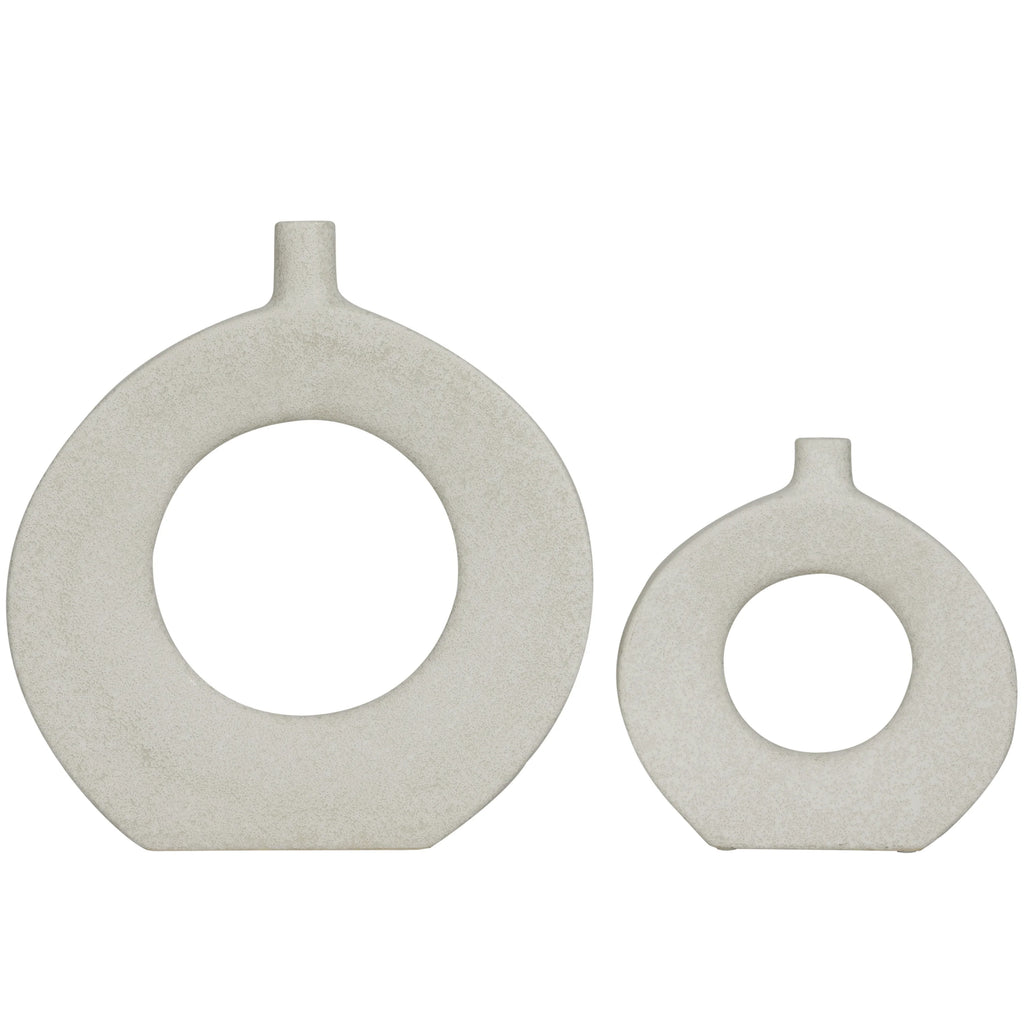 White Ceramic Donut Shaped Vase Set of 2 Q214979