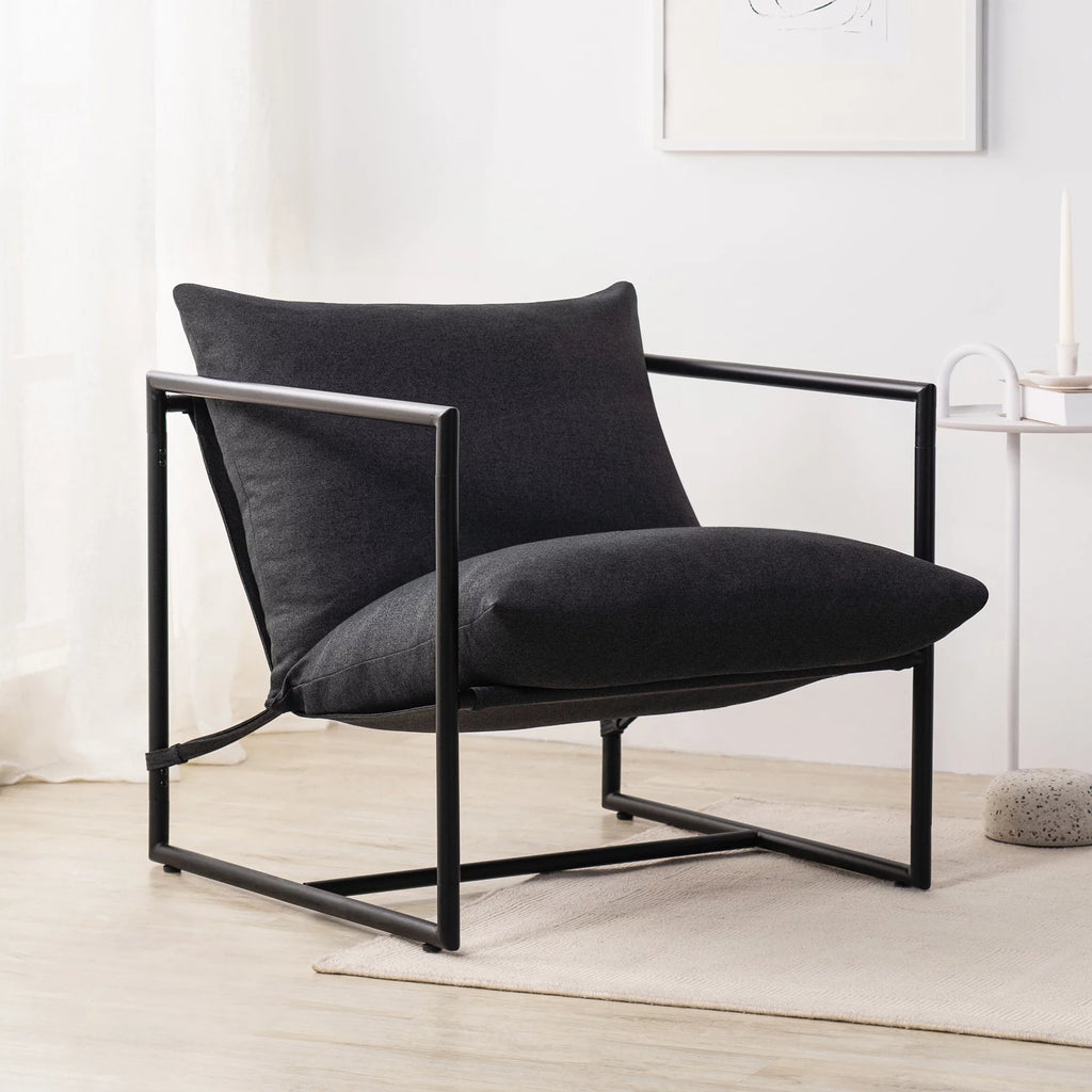 Oatmeal Metal Framed Sling Accent Chair N472579