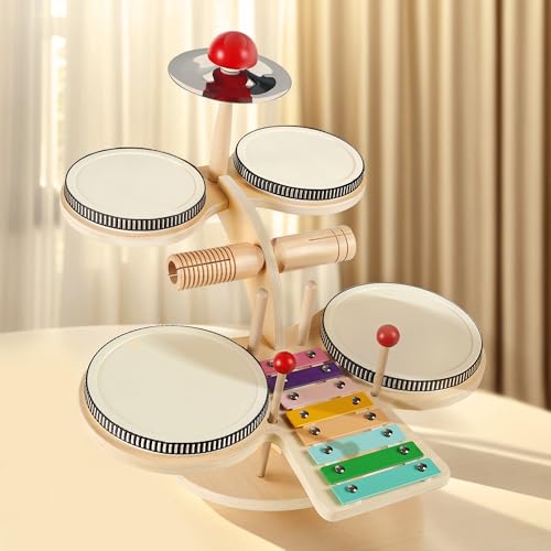 Wooden 8 in 1 Percussion Drum Kit with Xylophone Cymbal I247