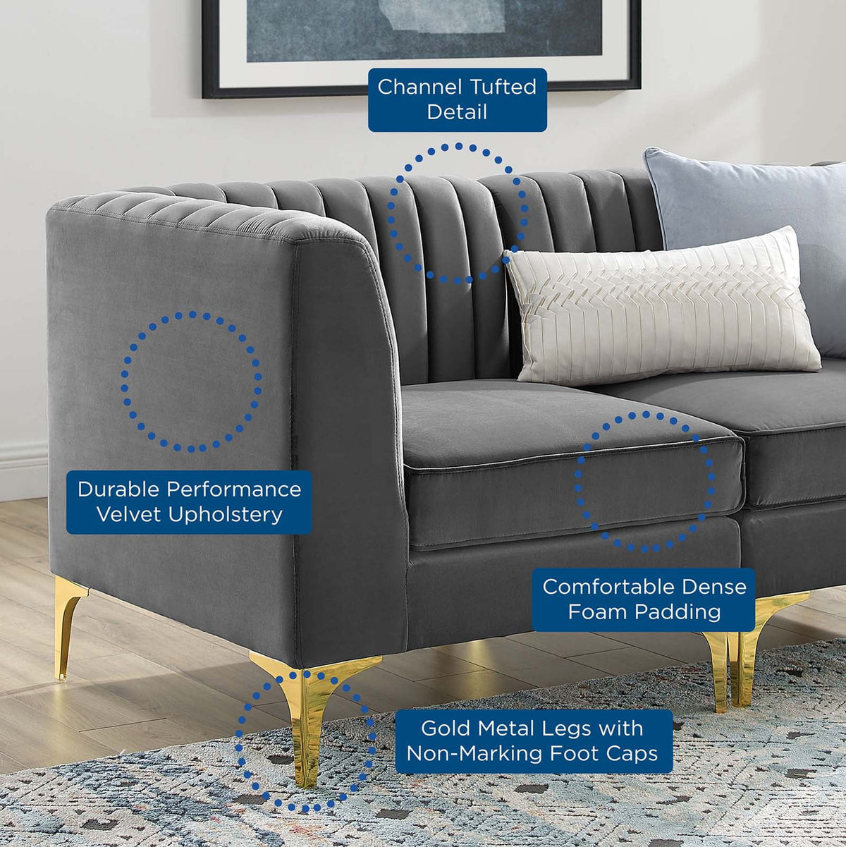 Gray Velvet 8-Piece Sectional Sofa S717899