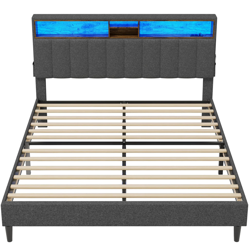 Queen Size LED Bed Frame with Outlet and USB Ports D1167